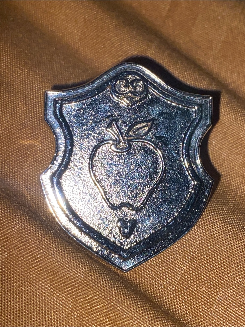Disney Pin Collector Silver Shield Pin with Snow White Apple Emblem